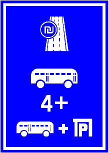 כביש או נתיב אגרה: הנסיעה בכביש או בנתיב מותרת למשלם אגרה על פי החוק התקף במקום. הנסיעה בכביש או בנתיב פטורה מתשלום אגרה לאוטובוס, לרכב המסיע את מספר הנוסעים לרבות הנהג, לפחות, כמצוין בתמרור, לרכב הנוסע לחניון חנה וסע הצמוד לנתיב או לכביש או לרכב המוריד או מעלה נוסעים שאינו ממשיך בנסיעה בכביש או בנתיב, אם צוין בתמרור.
